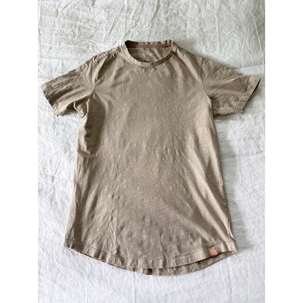 Free Planet Organic Cotton Slub Tee Beige Crew Neck Short Sleeve Size S Casual